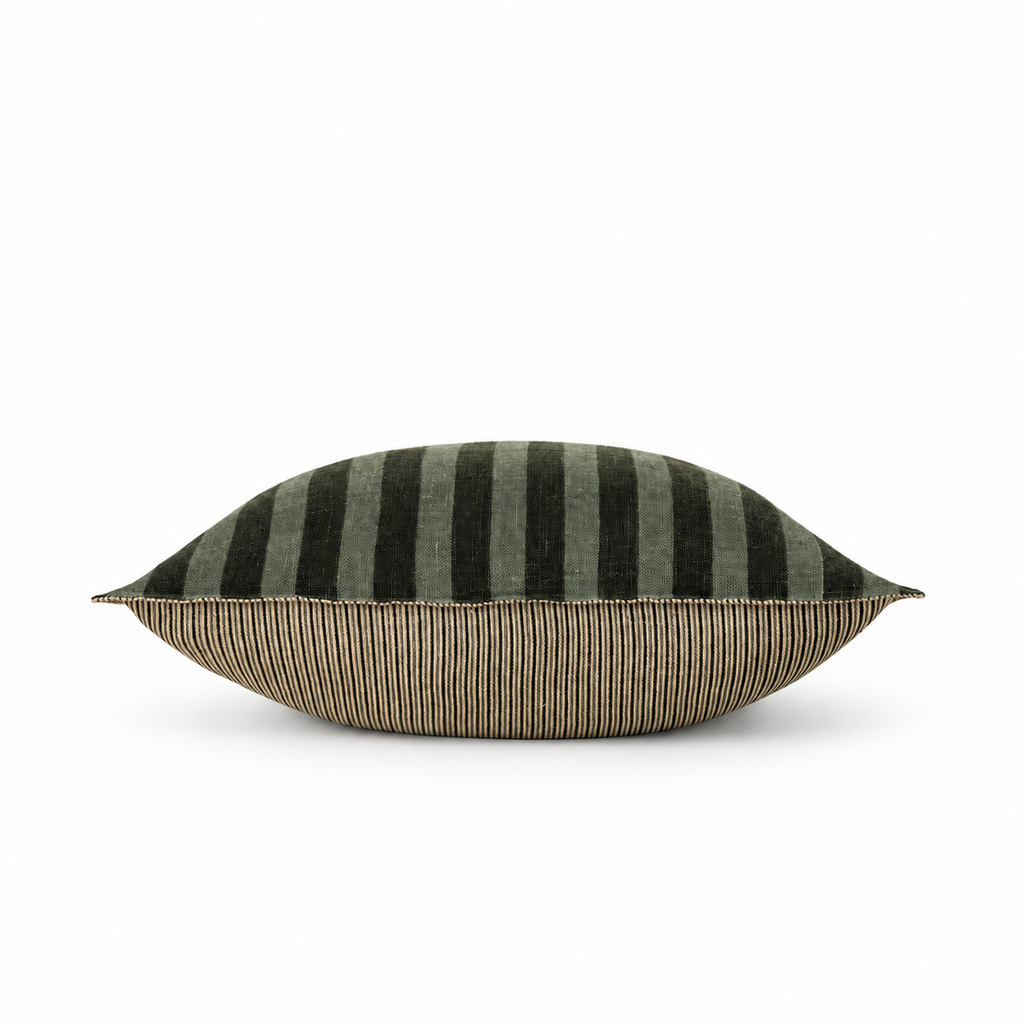 Sage Stripe Double-Sided Linen Pillow, 20×20