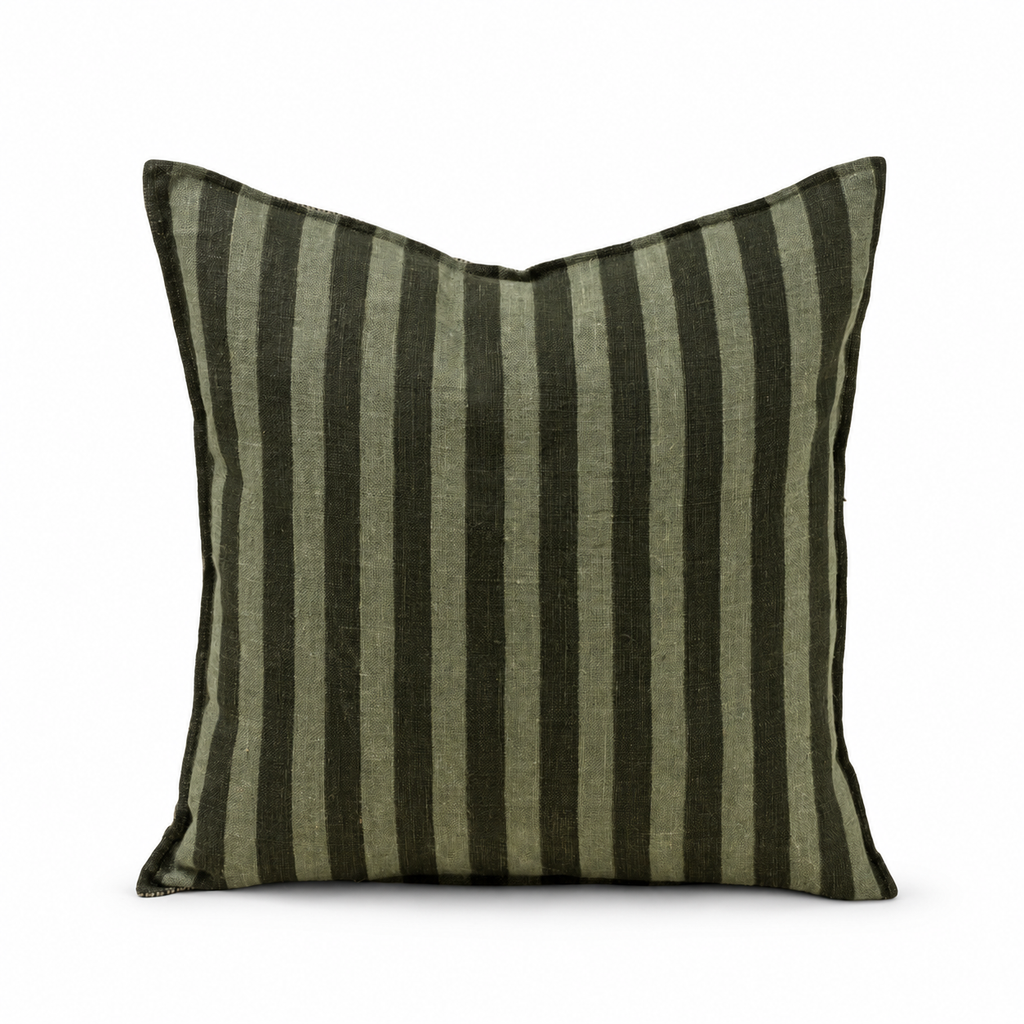 Sage Stripe Double-Sided Linen Pillow, 20×20